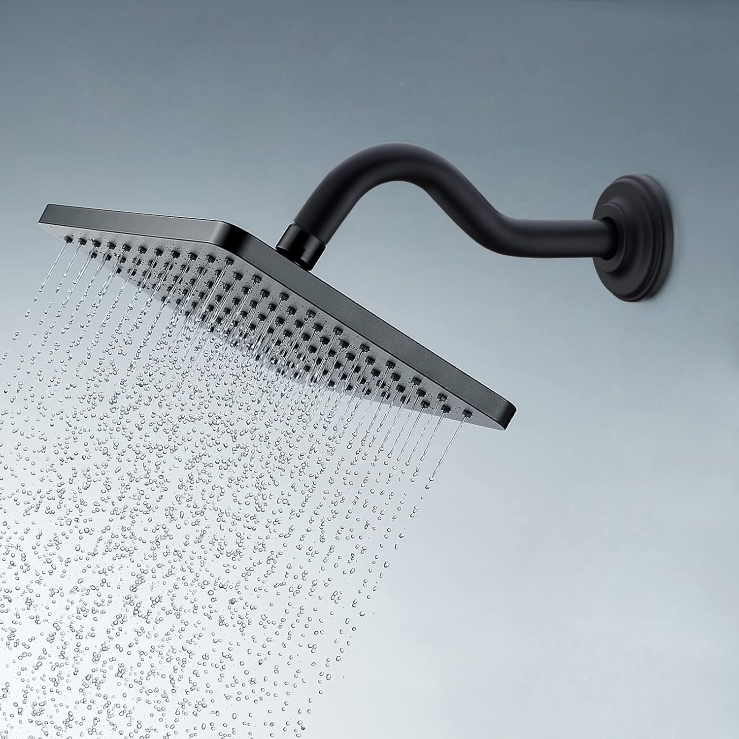 8 Inch S-Shape Curved Shower Arm with Flange, Matte Black Shower Head Extension Pipe, Wall Mounted Shower Neck