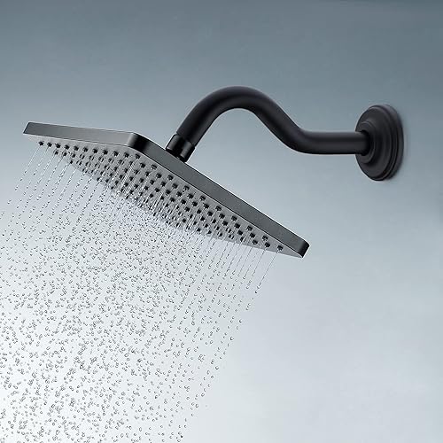 Miniatura 3 de Brazo de ducha curvado en forma de S de 8 pulgadas con brida de acero inoxidable, brazo de tubo de repuesto, montado en la pared, negro mate