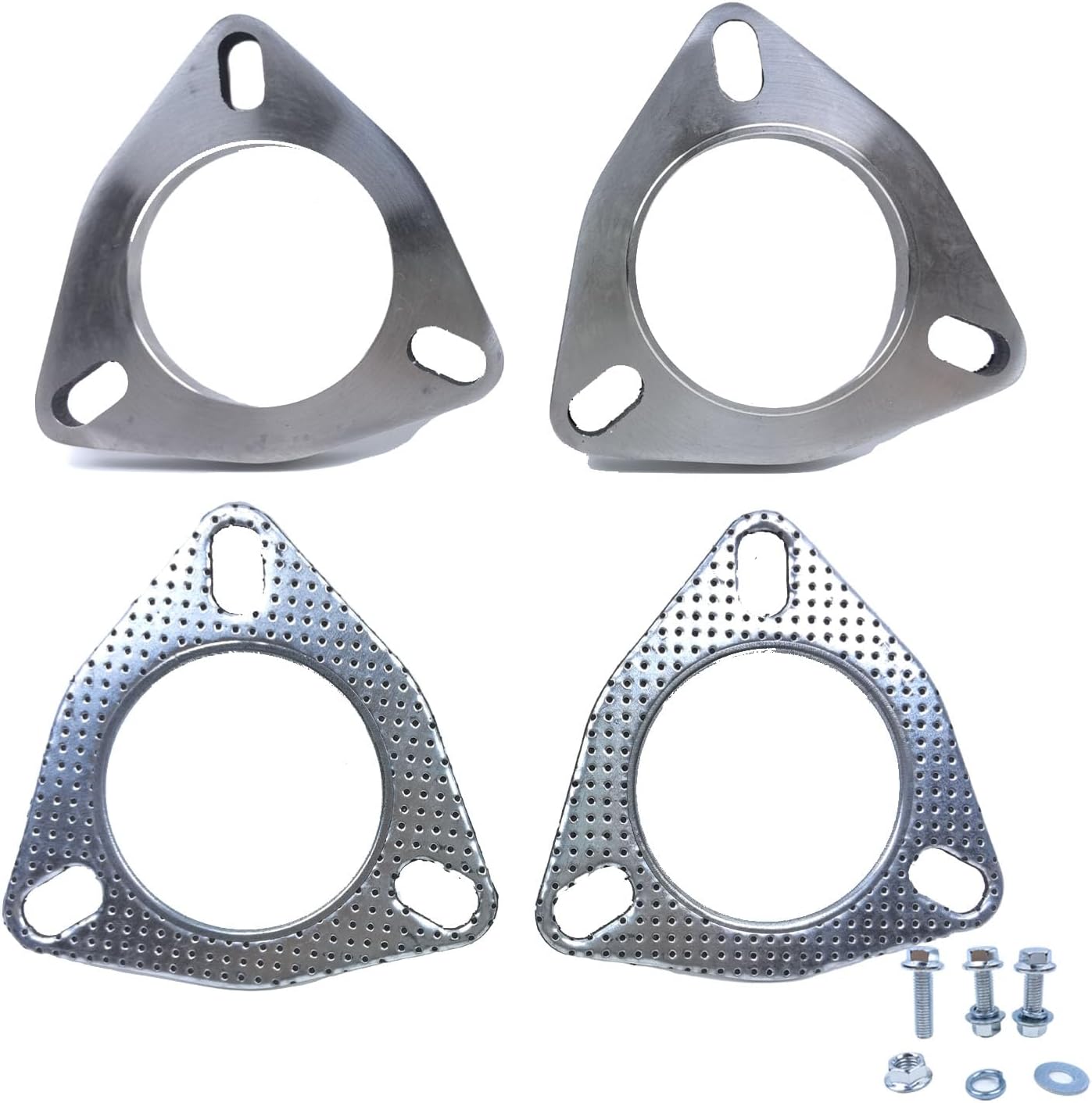 2 PCS 2.5 Inch 3 Bolt Exhaust Flange Connection Kit, Stainless Steel Exhaust Flange and Gasket Set with Bolts and Nuts.