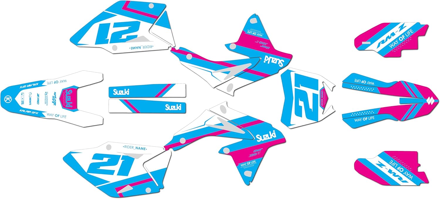 Graphics Kit for Suzuki RMZ 450 (2008-2017) Enigma Series Cyan 09 Mil - Dirt Bike Custom Racing Graphics Decals Stickers Kit, no-Plastics