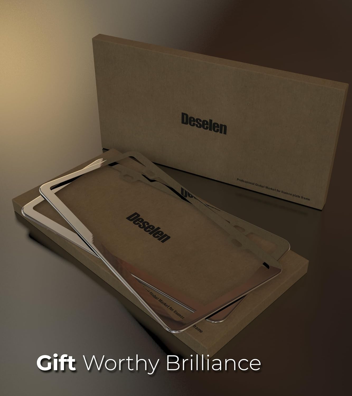 Gloss Silver License Plate Frame - 2-Hole Sleek Style, Stainless Steel, Premium Metal Durability, Easy Install, 2-Pack Gift Box - Polished Mirror Clear Finish