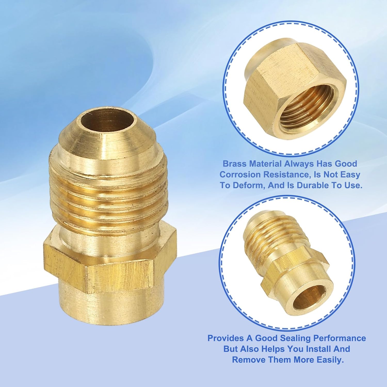 PATIKIL 2Pcs 5/16" Flare Male Thread Brass Flare Tube Fitting, Welding Pipe Adapter Connector with Nut for Plumbing HVAC Air Conditioner