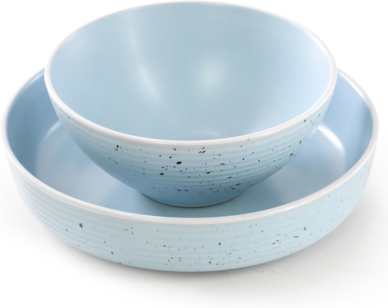 Elama Emilia 16 Piece Double Bowl Stoneware Dinnerware Set (Light Blue) Service for 4 …