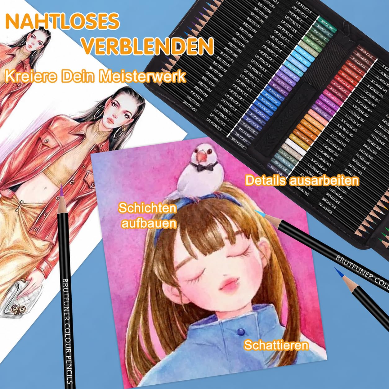 Melifluo 72 Crayons de Couleur Dessin Professionnel pour Adultes et Enfants avec Sac à Fermeture Éclair Soigné et Robuste. avec Livre de Coloriage pour Esquisse, Coloration, Artistes