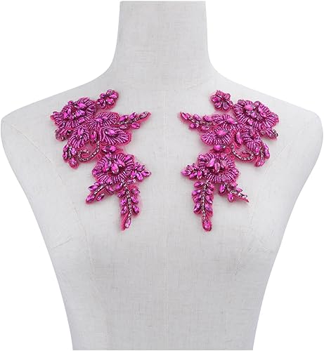 Miniatura 8 de Apliques de diamantes de imitación hechos a mano para coser en parche de encaje de flores de cristal, accesorios de pares multicolor para bricolaje,