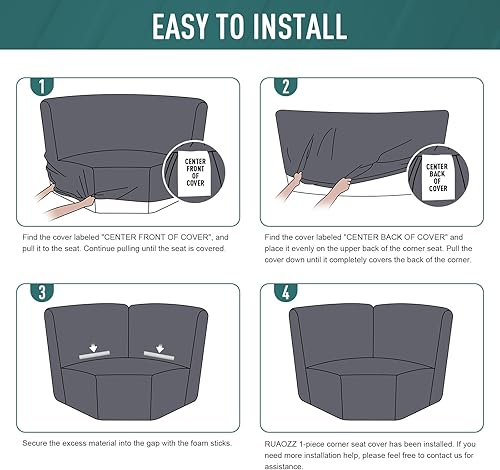 Miniatura 6 de Ruaozz Funda de asiento de sofá esquinero para sofá reclinable seccional en forma de L, 1 pieza elástica de tela jacquard, funda de asiento