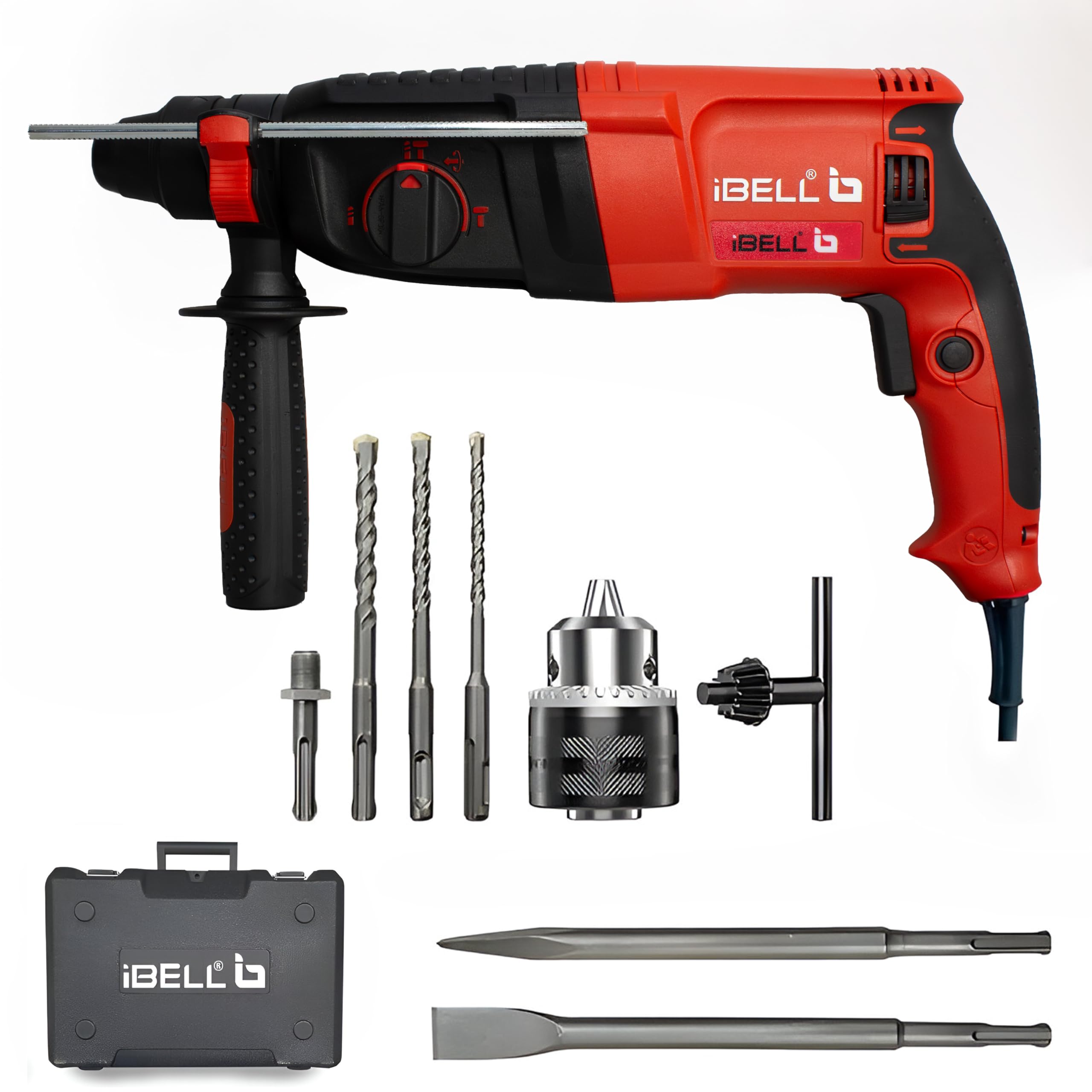 IBELL Rotary Hammer Drill RH26-24, 800W, Copper Armature, SDS Plus Chuck 26mm, 900RPM, Impact Energy 3J, Impact Rate 4000/min, 3 Mode Selector with Forward/Reverse Switch