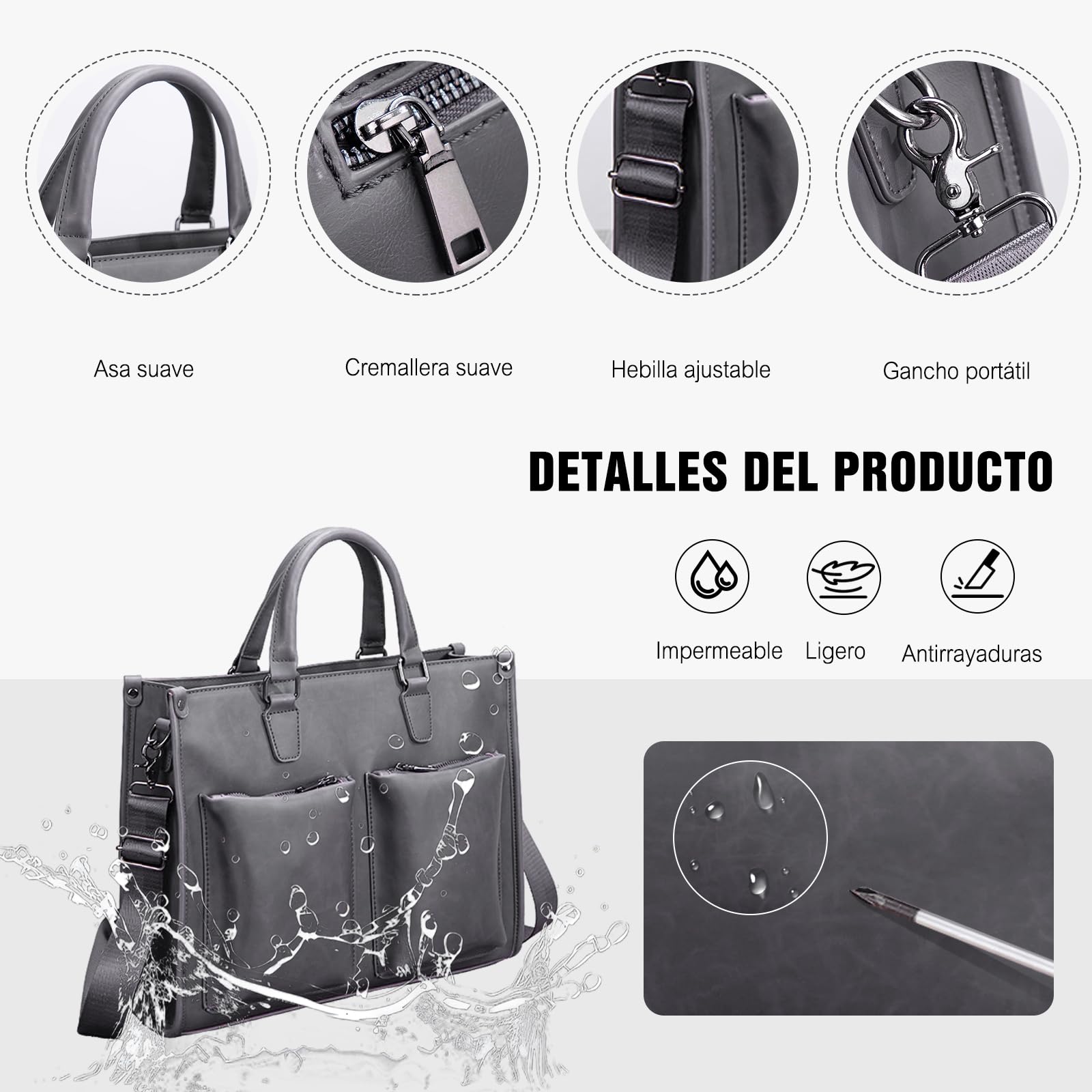 FANDARE Maletín Hombre Mate Cuero PU Cartera Maletín Ligero Bolso Portátil