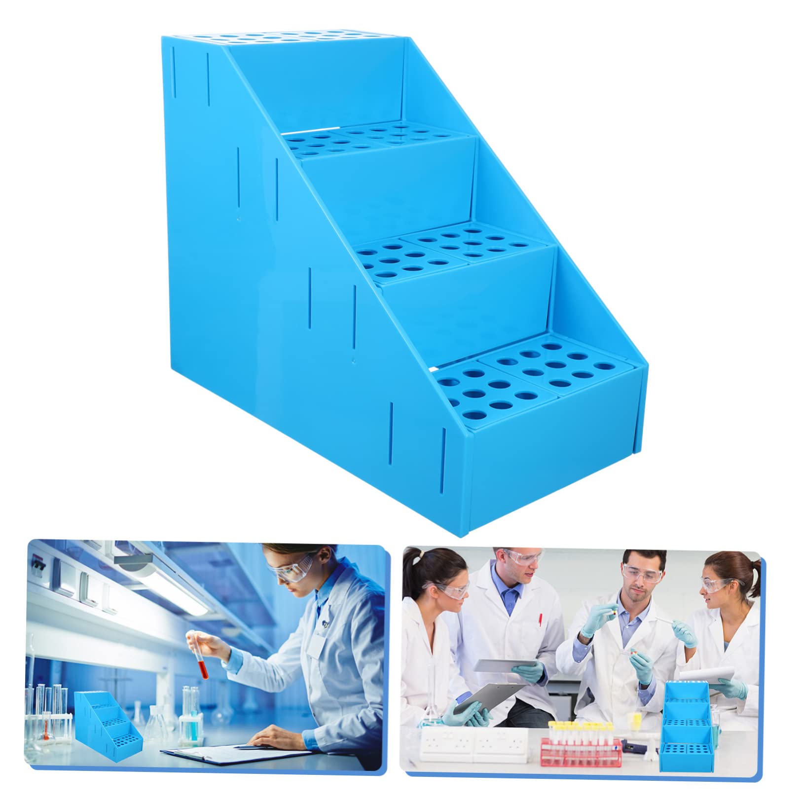Gradilla para Tubos de Ensayo de Plástico Azul, 72 Orificios, Trapezoidal | Desmontable, para 5ml y 10ml, Uso en Hogar y Laboratorios, Diseño de Soporte Escalonado