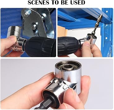 CIGOTU Impact Grade Power Hand Tools Driver Sockets Adapter Extension Set, 3Pcs 1/4 3/8 1/2 Hex Shank Drill Nut Driver Bit Set + 105 Degree Right Angle Driver Extension Screwdriver Drill Attachment