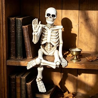 Halloween Skull Figurine with Swingable Legs Resin 1Pcs Ghost Statue | Skeleton Statue,Realistic Resin Skull Ornament,Evil Spooky Figurines,for Halloween Yard Shelf Desk Mantel Bedroom Office