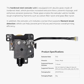 ENOMAKER Bamboo Lab X1 Extruder Unit for X1, X1C, X1 Carbon 3D Printer, Hardened Steel Dual Gear,Complete Toolhead Extruder Assembly Replacement Parts,High Extrusion Force,Anti-Slip for Tough Filament