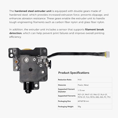 ENOMAKER Bamboo Lab X1 Extruder Unit for X1, X1C, X1 Carbon 3D Printer, Hardened Steel Dual Gear,Complete Toolhead Extruder Assembly Replacement Parts,High Extrusion Force,Anti-Slip for Tough Filament