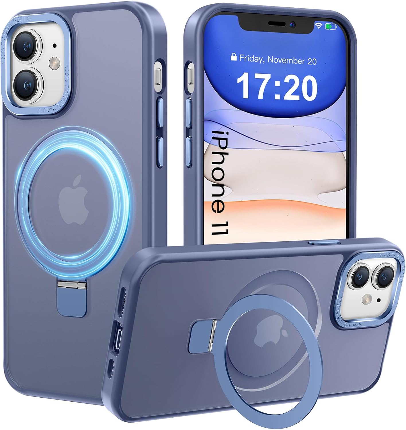 Compatible with iPhone 11 Case with Magnetic Ring Stand, Military Drop Protection, Anti-Scratch/Anti-Fingerprint Translucent Matte Phone Case for iPhone 11 (Light Blue)