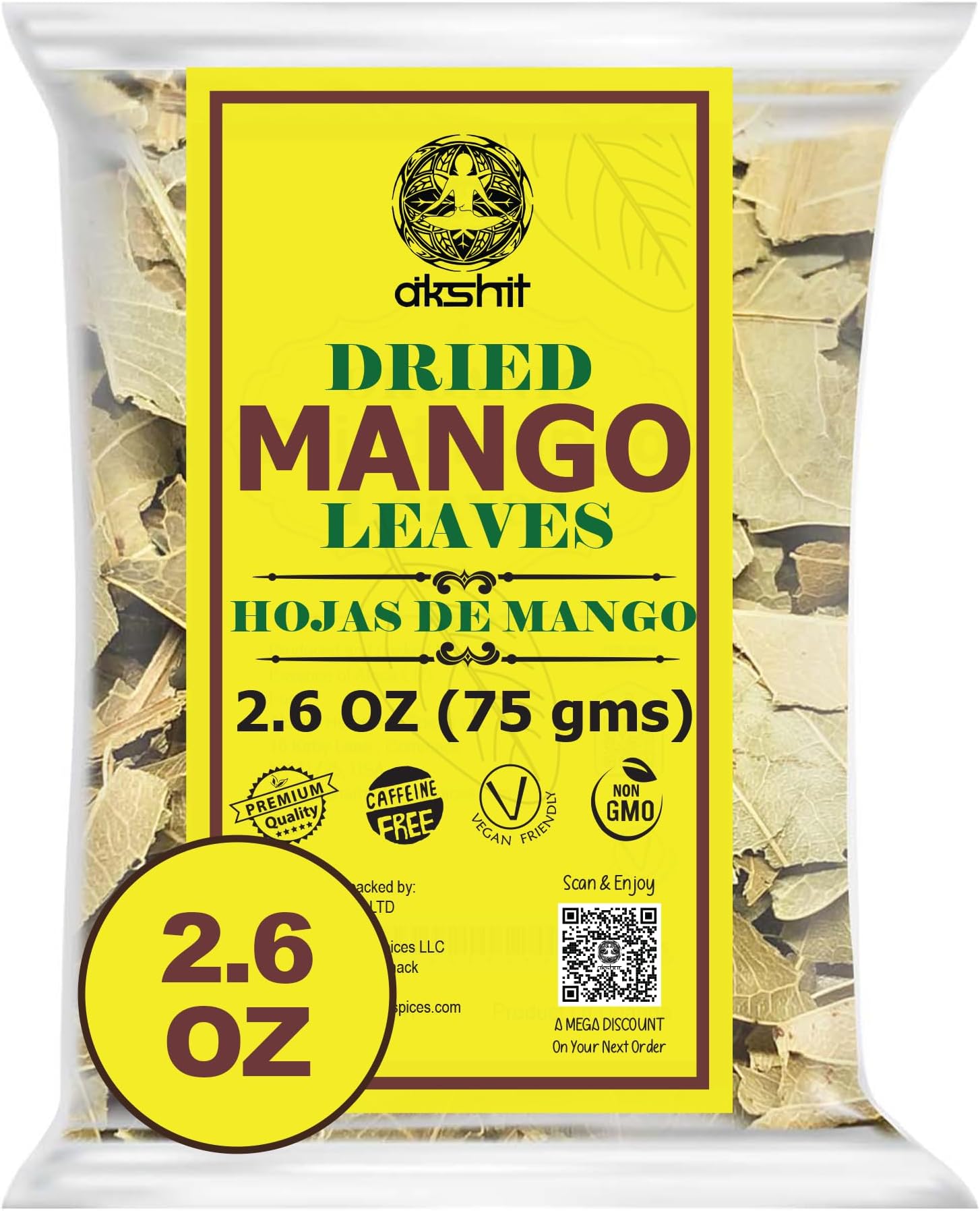 2.6oz Mango Leaves Dried, 100% Natural Dried Leaves, Hojas De Mango Secas, Aromatic Leaf Tea, Non-GMO, Caffeine-Free. by Akshit