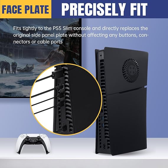 Mcbazel Face Plates for PS5 Slim Disc Edition Only, Anti-Scratch Replacement Panels Cover Plates Shell Case with Cooling Vent Compatible with PlayStation 5 Slim Disc Edition Console - Black