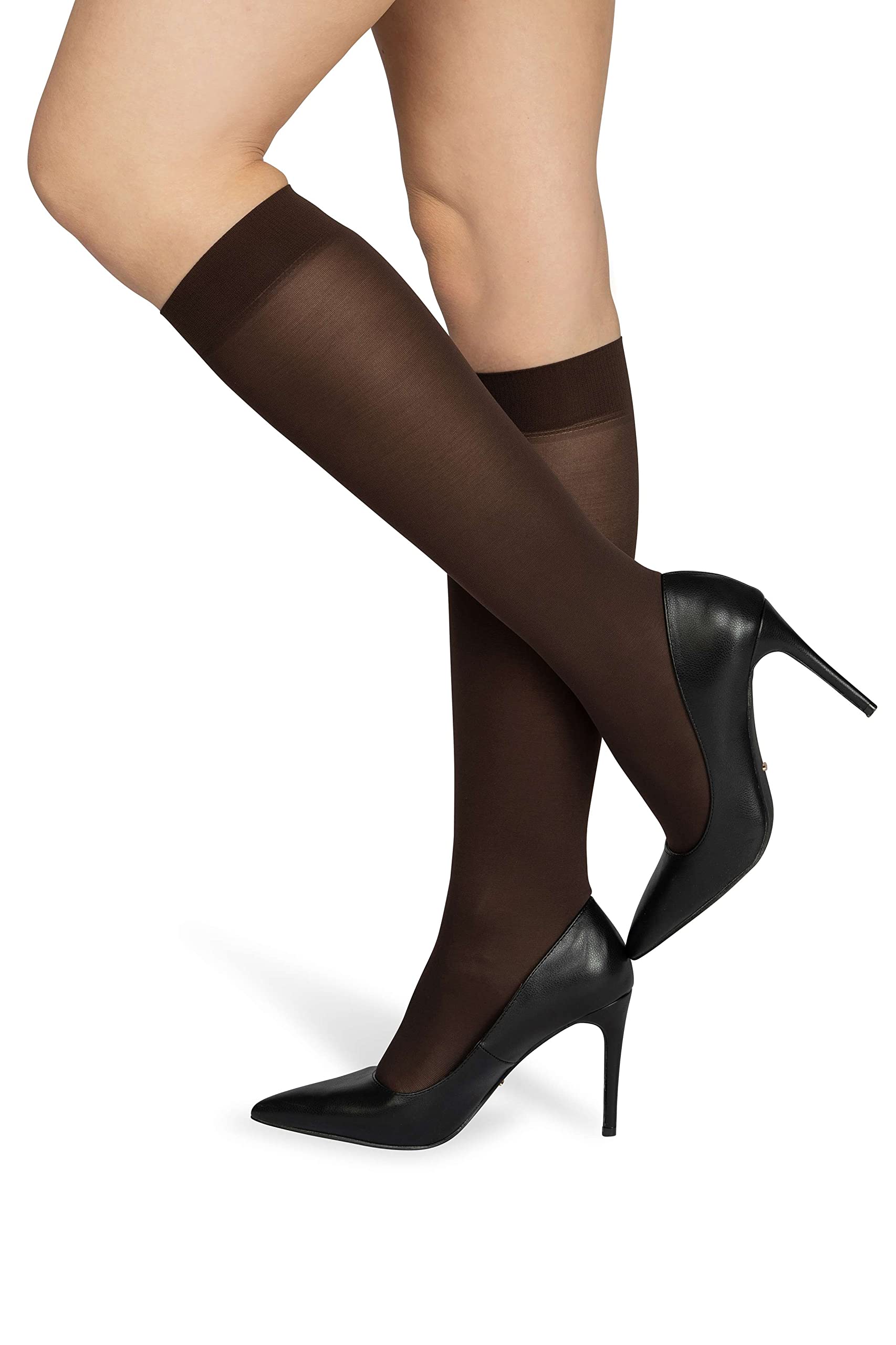 NOQ Women Socks Ladies Knee-highs Plain 40 DEN Opaque Microfiber Matte Classic with Comfort Top One Size Socks Marta, Bronzo
