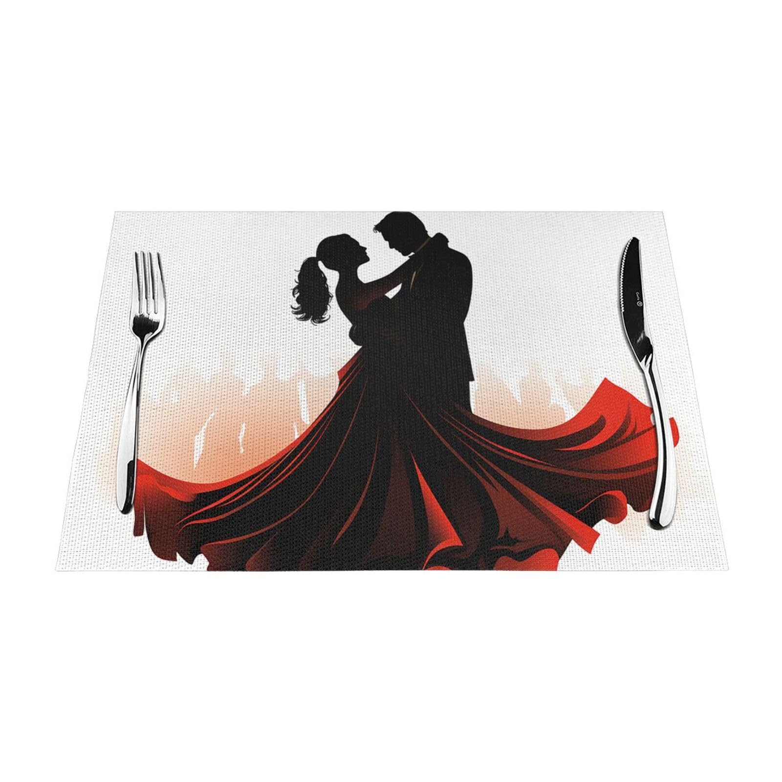 Ballroom Dance Placemats Set of 1 - Woven Vinyl Kitchen Table Placemats - Heat Resistant Non-Slip Place Mats for Dining Table, Washable Indoor Outdoor Table Mats 12x18 Inch