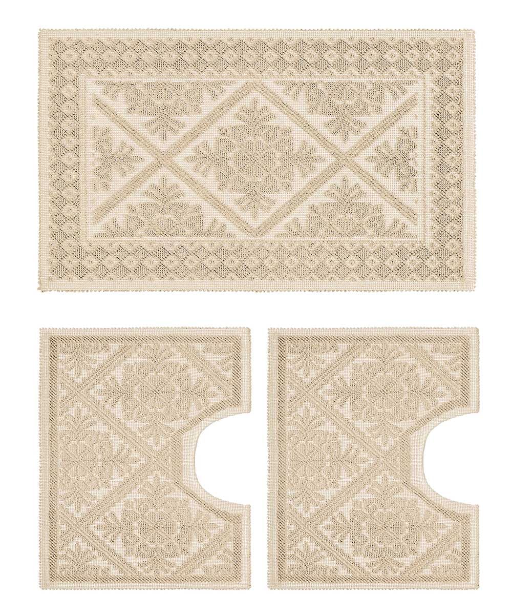 Juego de alfombras Sardi color marfil crema lavable 100% algodón fabricado en Cerdeña. 3 piezas moldeadas para baño giro water wc bidet lavabo lavabo lavabo