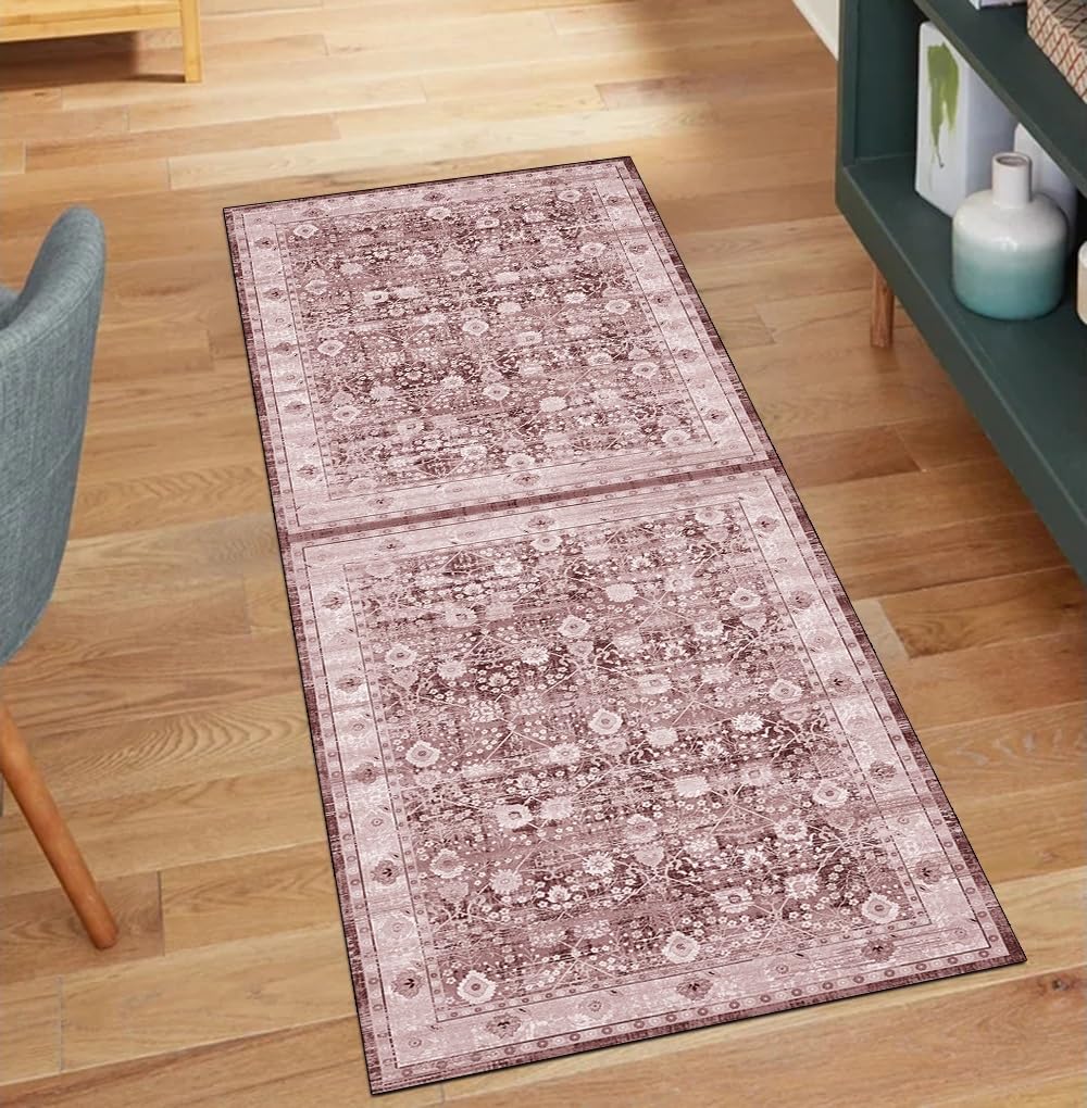Alfombra lavable antideslizante rosa evita resbalones en pasillo