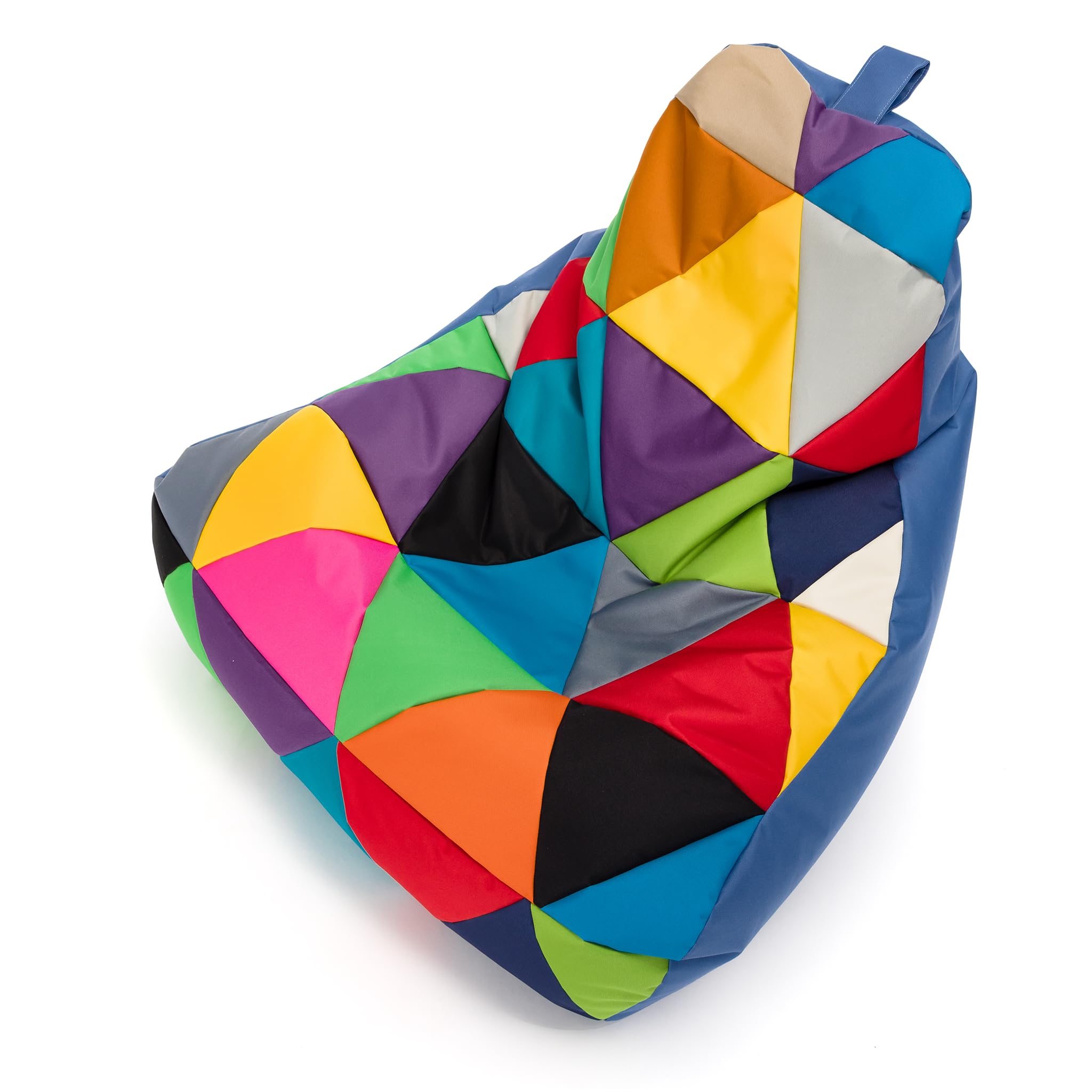 Ecopuf - Pouf Keiko Patchwork Poltrona da Esterno Impermeabile - Pouf Imbottito in Palline di Polistirolo - Relax Soggiorno - M - 100x80x85 cm, Miscela/Blu