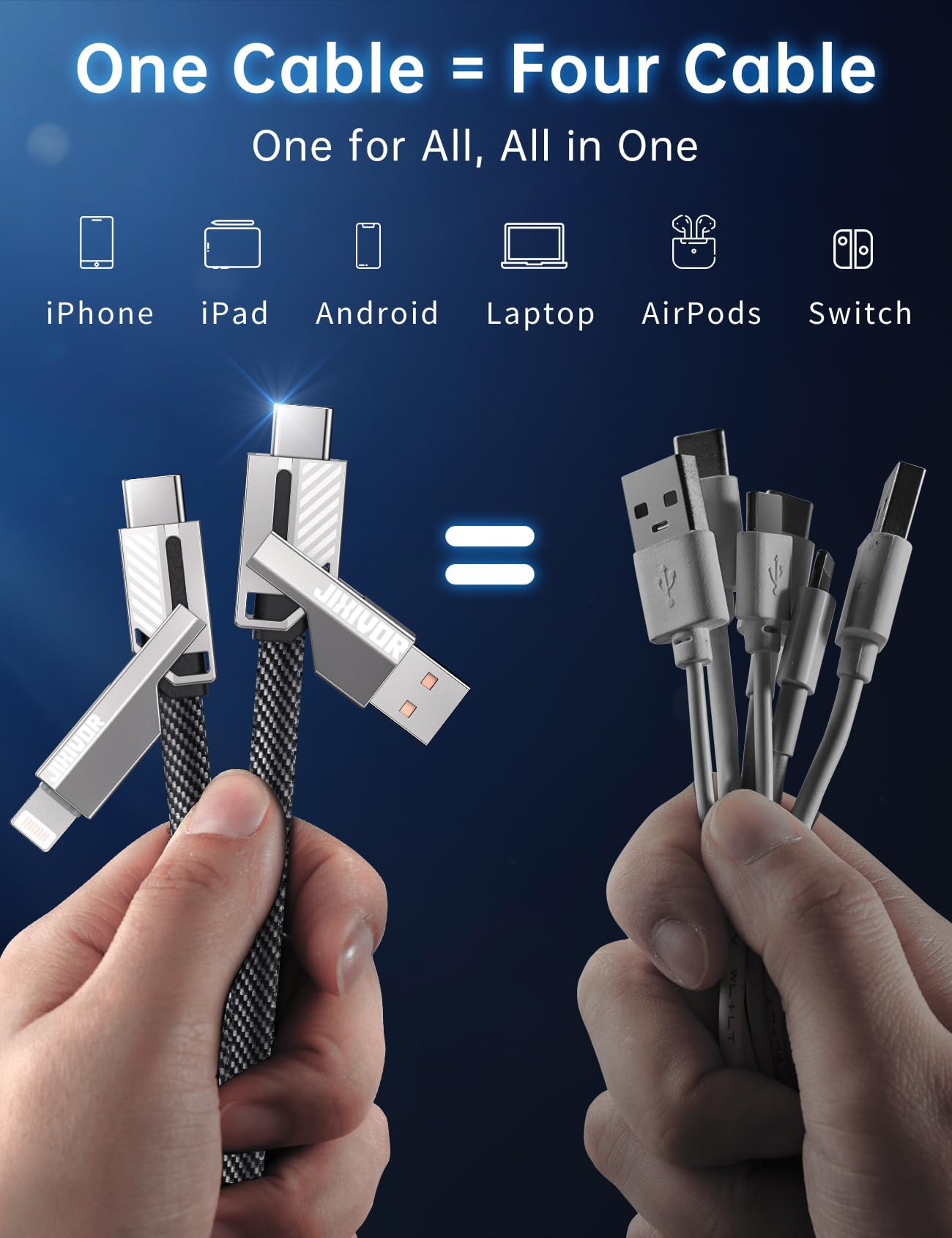 [Uno è sufficiente] 4 in 1 compatibile con cavo USB C a Lightning, ricarica ad alta velocità da 240 W e trasferimento dati veloce, supporto automatico CarPlay e Android Multi cavo di ricarica per