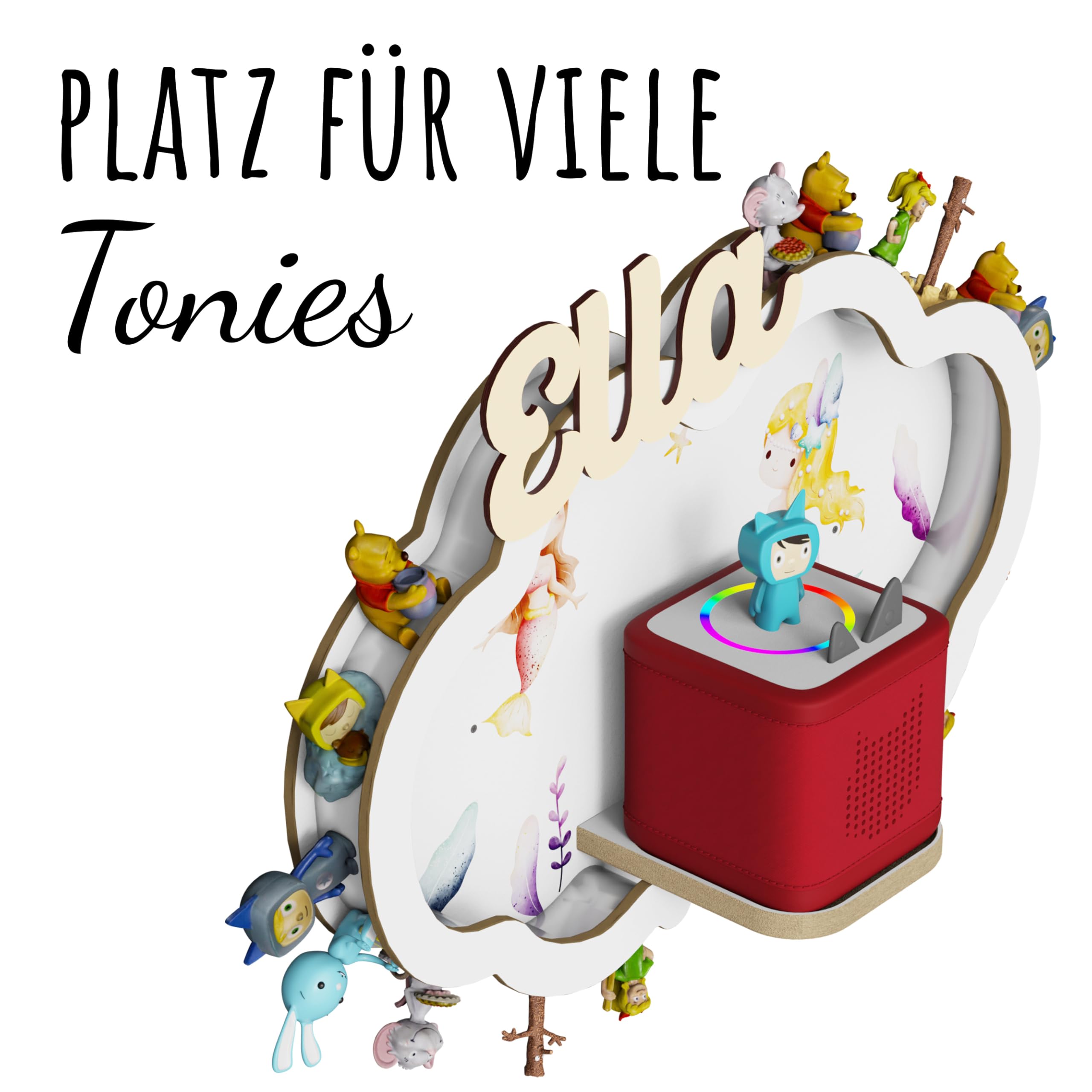 Holzura Regal Wolke für Toniebox 2, Wandregal für Tonie Figuren, Aufbewahrung für Tonies, Halterung für Toniebox