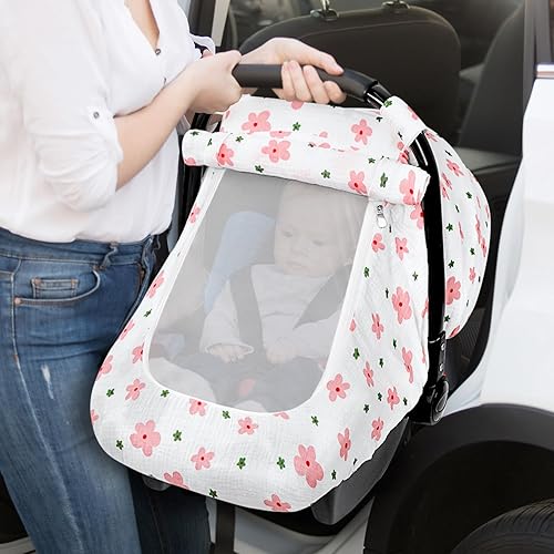 Miniatura 9 de Hooyax Funda de asiento de automóvil de muselina para bebé, toldo transpirable y de privacidad para asiento de automóvil con 3 modos, fácil de