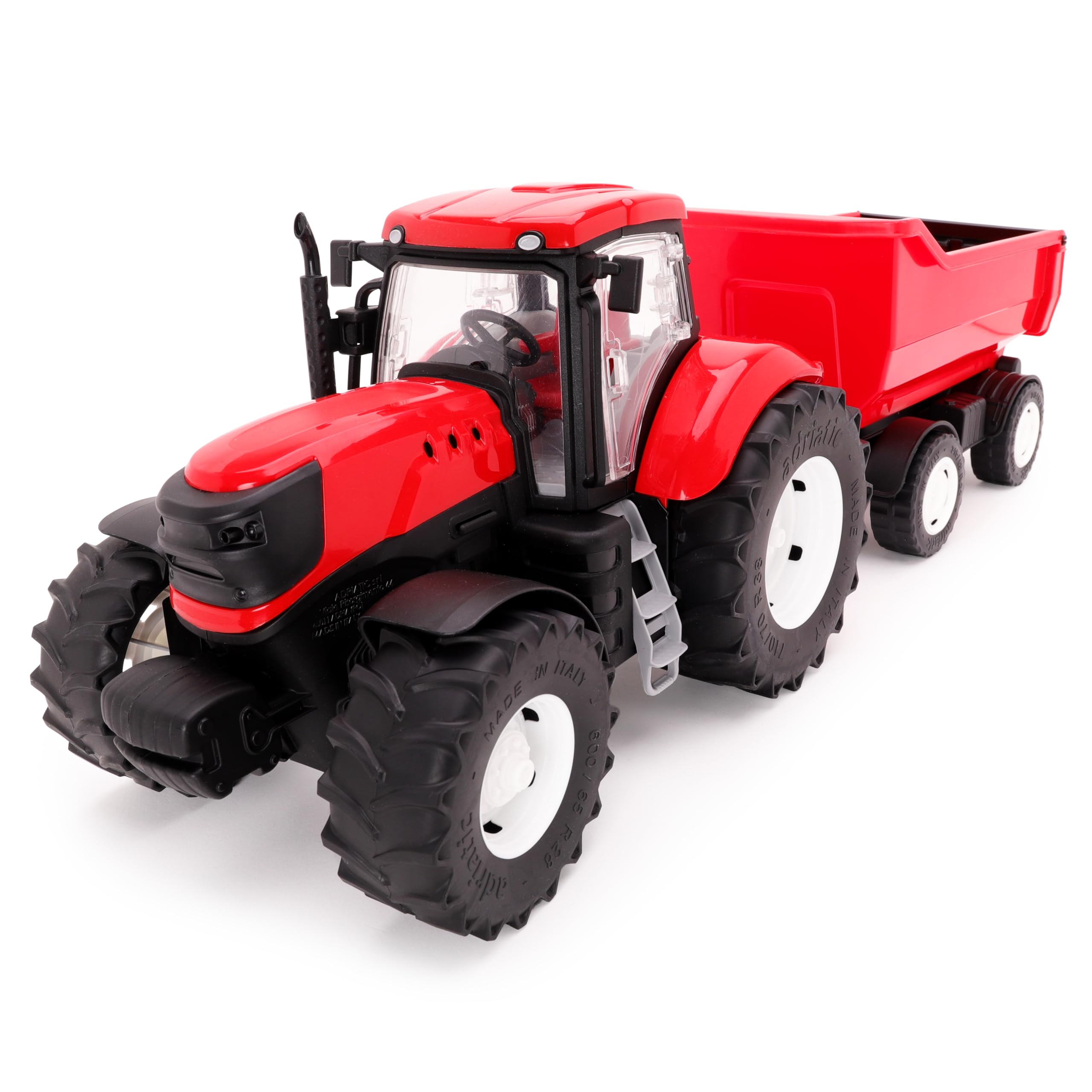Toyland® 60 cm (24") trattore e rimorchio rossi con porte apribili e rimorchio sollevabile - scala 1:16 - veicoli agricoli giocattolo