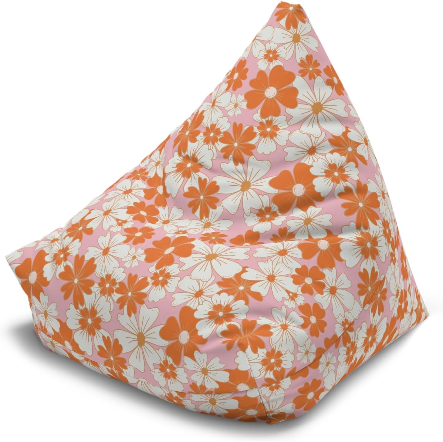 Hippie Flowers Bean Bag Chair Cover Case Only, Retro Floral Home Decor, Groovy Kids Dorm Room, Living Room Accent Piece