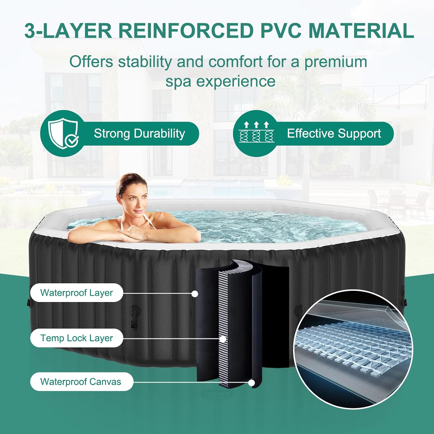 DoCred 4-6 Person Inflatable Hot Tub, 77" X 77" X 25" Octagonal Blow up Portable Hot tub with 130 Bubble Jets, Large Outdoor Spa Bathtub Set Included Heater Pump, Insulated Cover and Filter