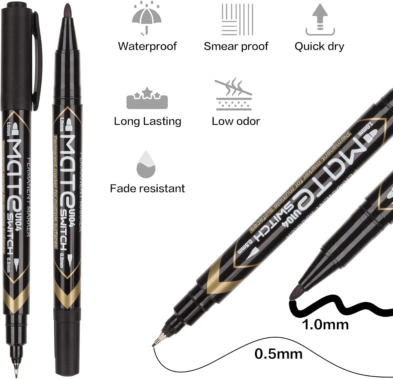 deli Twin Tip Permanent Markers, Fine Point and Ultra Fine Point for Signature and Marking, Black, 12 Count