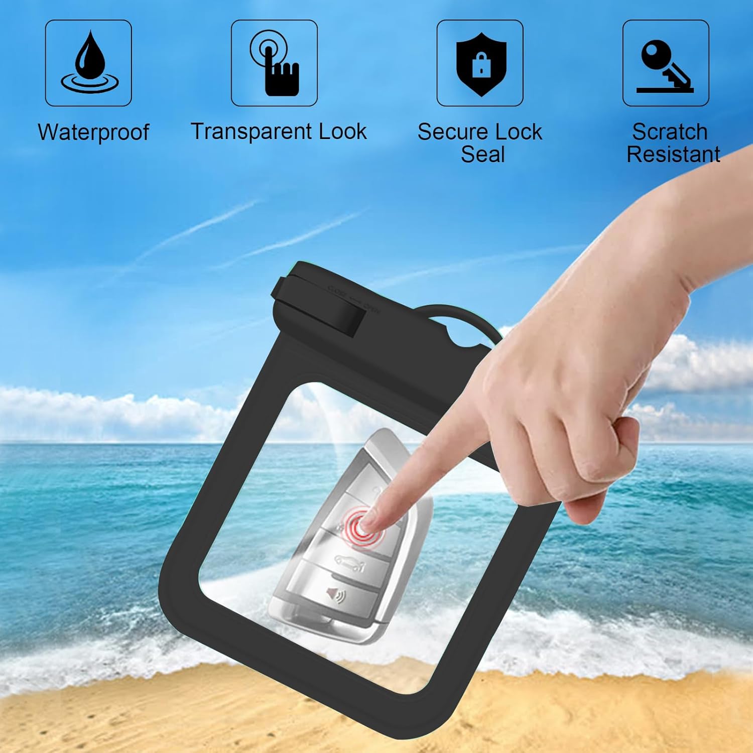 2 Pack Submersible Waterproof Wallet Dry Car Key Fob Case Bag,Swimming Surfing Water Sports Small Waterproof Pouch Holder for Door Ship Card Credit ID Card Driver Fishing License Cash Coins-Black - Image 4