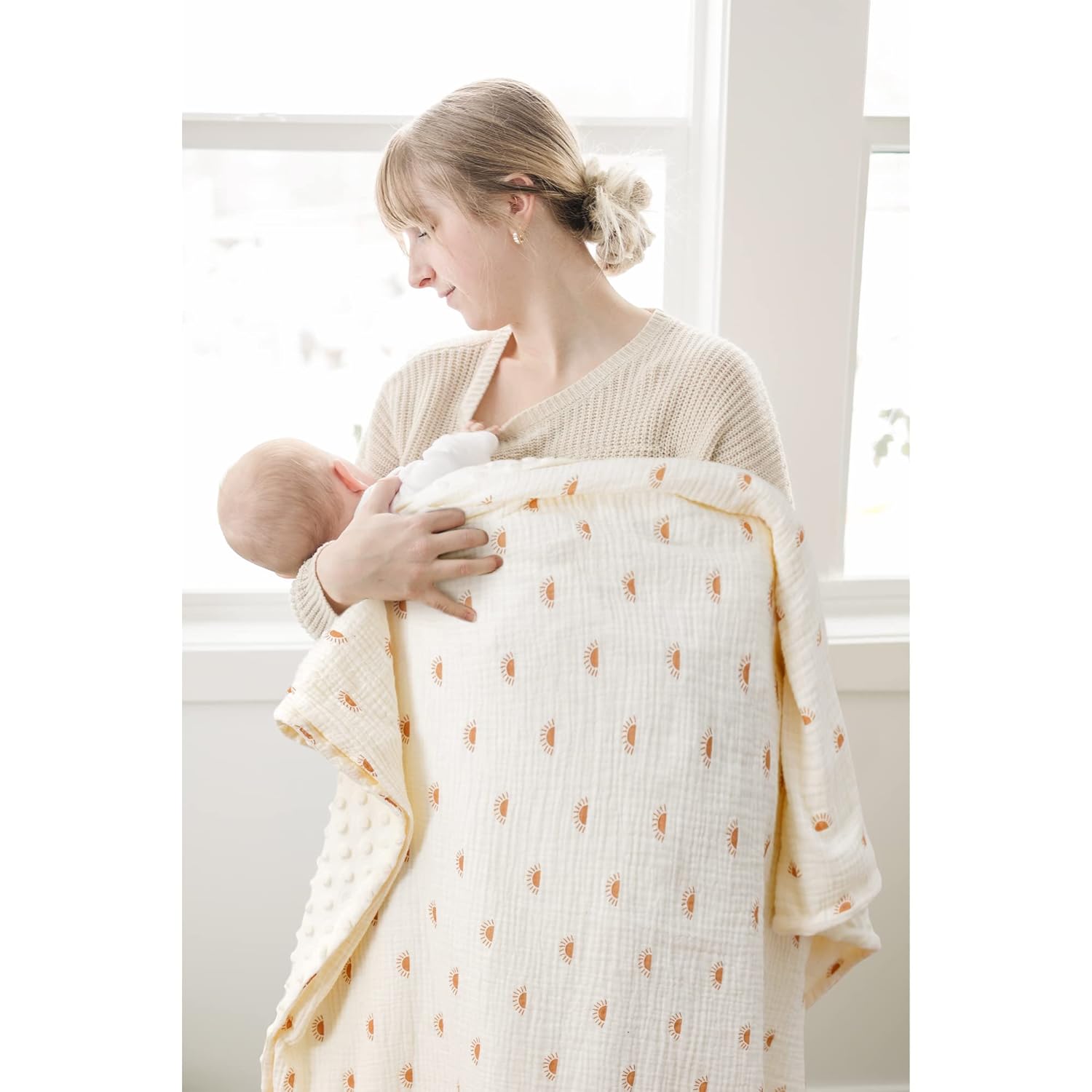 Konssy Baby Blankets for Unisex Boys Girls, Super Soft Nursery Minky Blankets with Muslin Cotton Front and Dotted Fleece Backing, Printed Bed Throws Newborn - Image 5