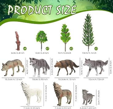 Sratte 26 Pcs Woodland Wolf Figurines Toys Small Wolf Figures with Model Trees Kit Playset Cake Toppers Diorama Project Kit for Kids Toddlers Birthday Gift Decor