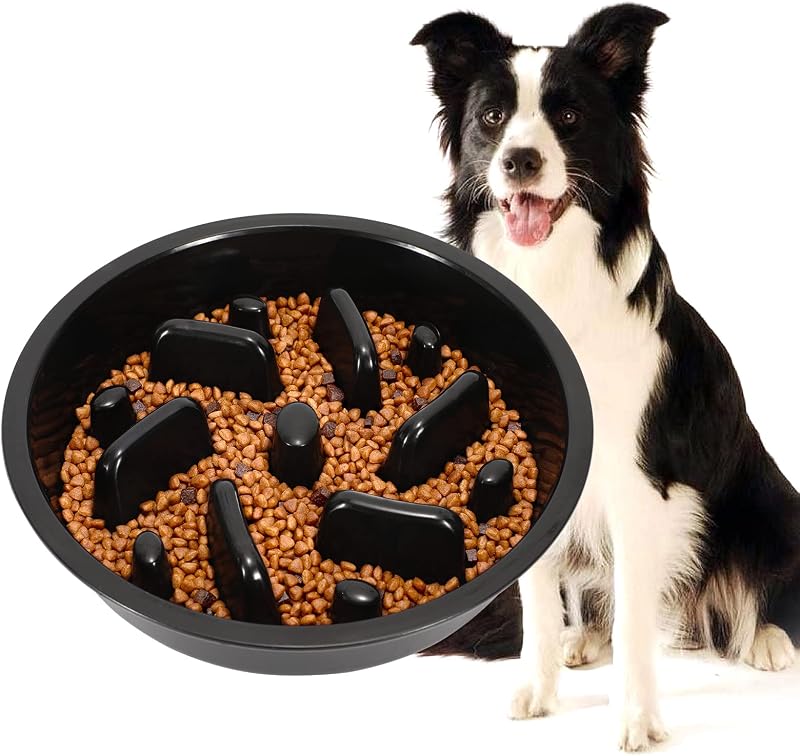Comedouro elevado lento para cães JASGOOD com labirinto e base antiderrapante Preto Grande JG4023-Black-Large