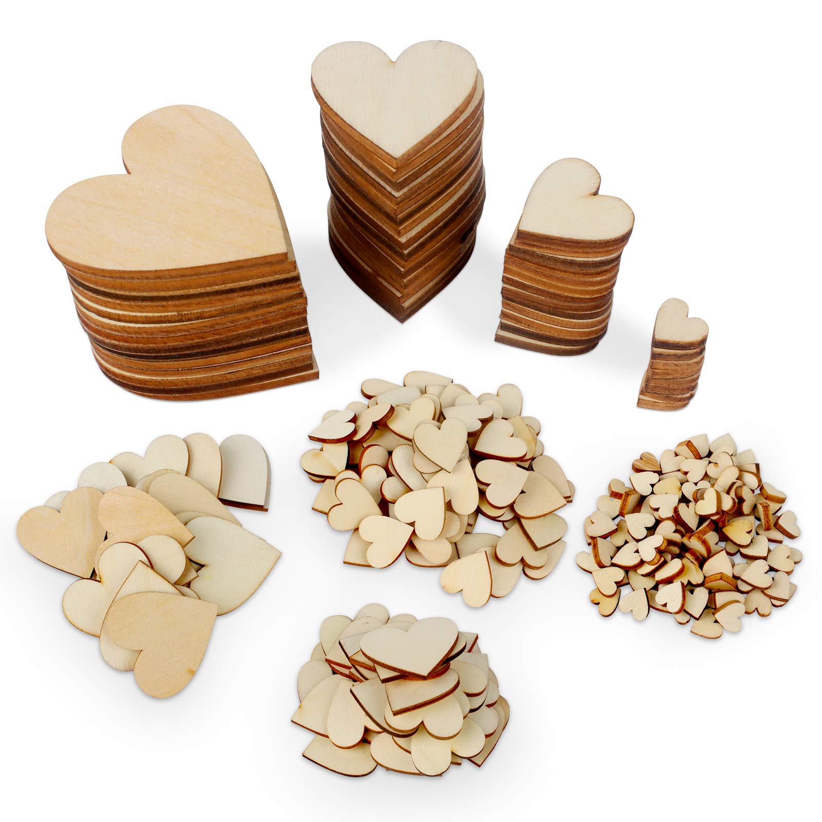 Dadabig 600 Stück Herz Holz Scheiben, Holzscheiben Streudeko unlackiert Holzherzen Verzierungen Naturholzscheiben zum basteln für DIY Hochzeit Party Geschenke Geburtztag Dekorationen (1/2/3/4 cm)