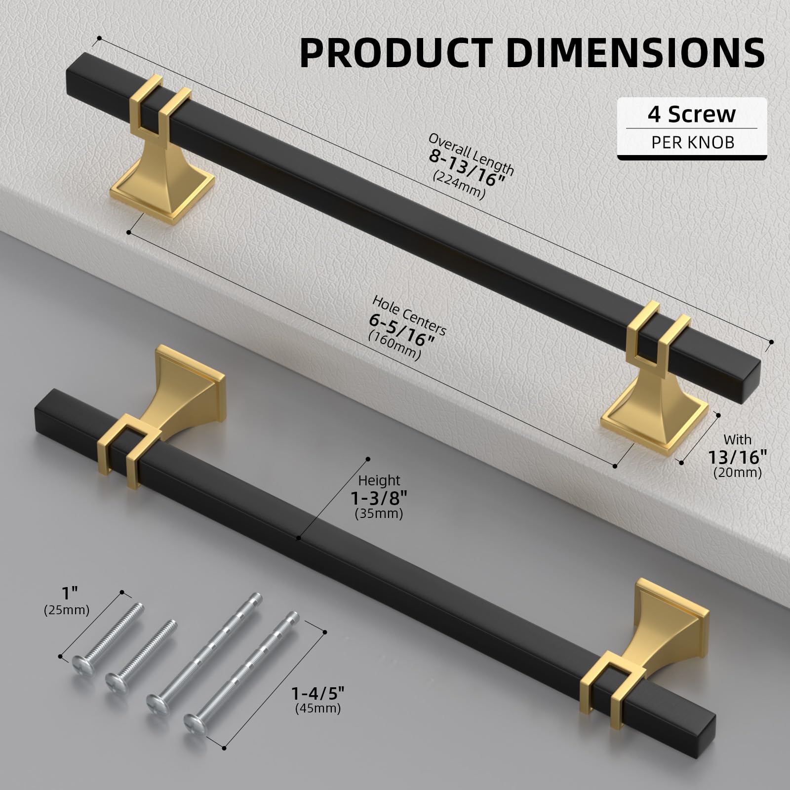 Confezione da 24 maniglie per armadietti da 160 mm, colore nero e oro, maniglie per armadietti in lega di zinco, per cassettiere, credenze, credenze e cassetti
