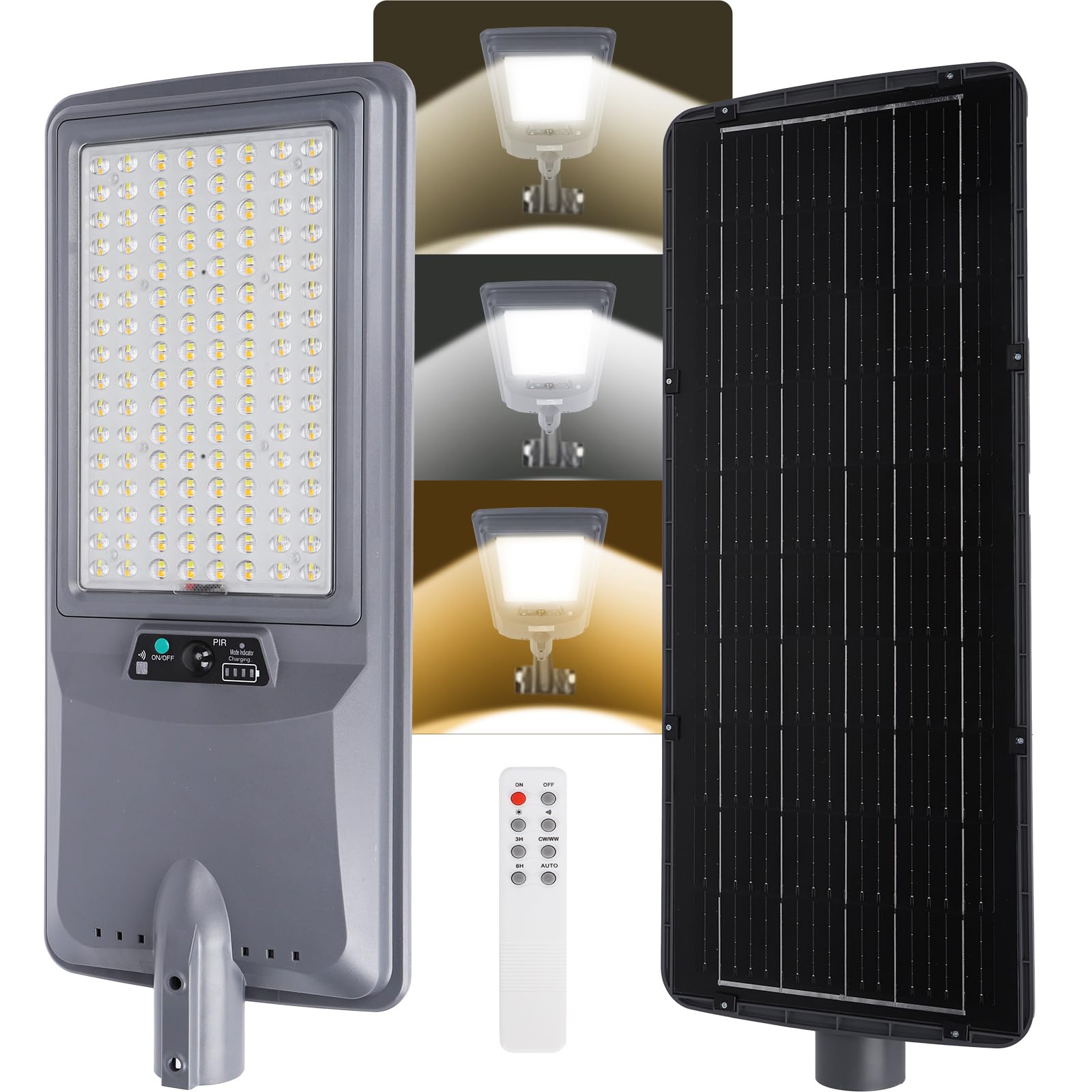 Aigostar 400W Lampione Solare Esterno, Batteria ad alta capacità da 20000 mAh, Regolabili 3000K/4500K/6500K, 4000LM, IP65, Supporto palo non incluso, Lampione LED per Giardino, Ingressi di Garage