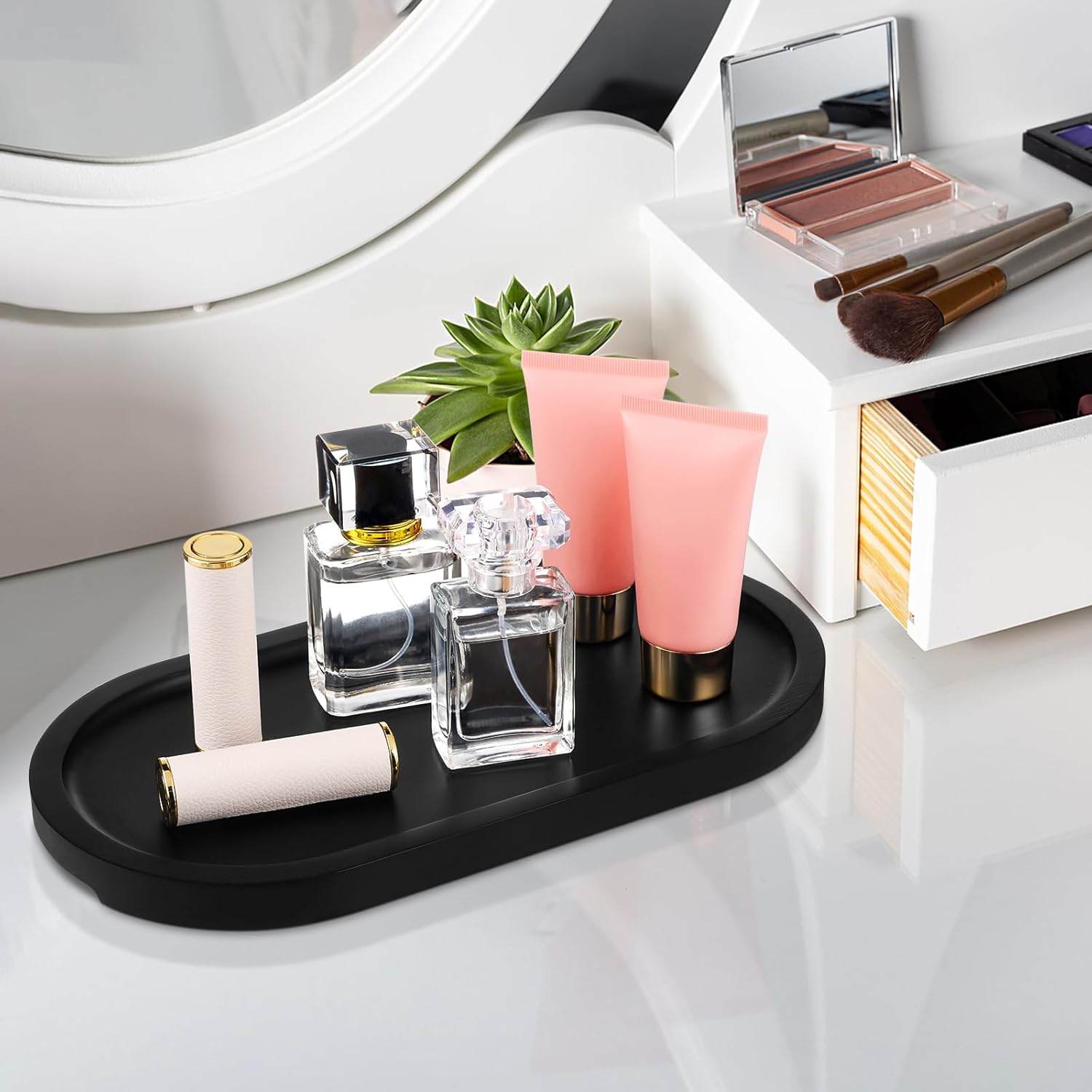 Bamboo Vanity Tray 11.4x6.1 inches, Decorative Vanity Tray for Bathroom Countertop Toilet Tank Farmhouse, Black - Image 8