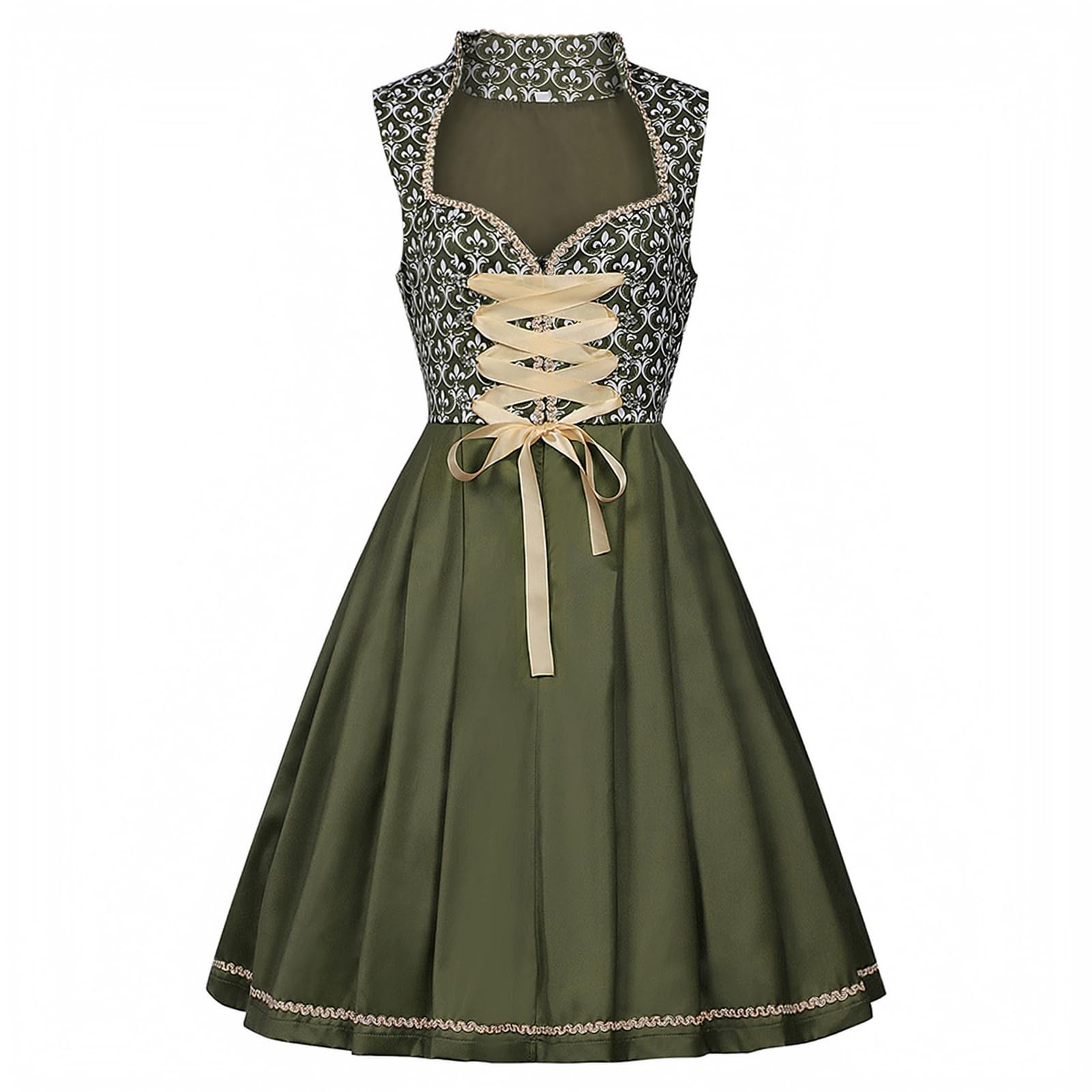 Dirndl Blau Damen Lang Dirndl Kleid Trachten Trachtenkleid Eckiger Ausschnitt Oktoberfest Damen Outfit Vintage Muster Trachtenrock Trachtenmode Dirndlkleid Elegant Festlich Kleider Für Party