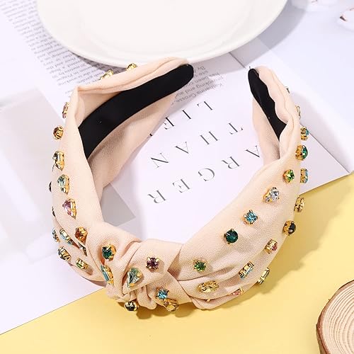 Vista 34 de NVENF Diademas anudadas con diamantes de imitación para mujer, diademas con cuentas de cristal, diadema con nudo superior, diademas de moda