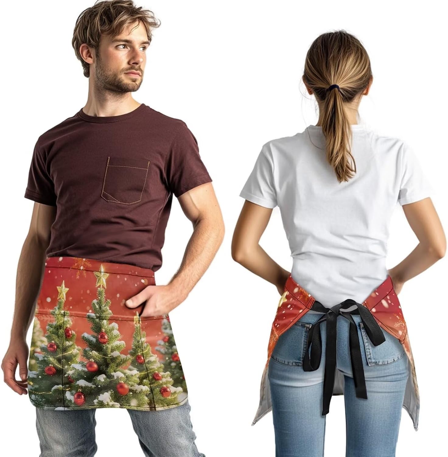 doginthehole Server Aprons Work Waist Aprons for Women with Pockets Half Apron for Chef Waiter Waitress