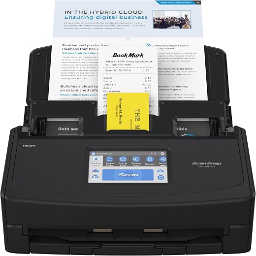 ScanSnap iX1600 Wireless or USB High-Speed Cloud Enabled Document, Photo & Receipt Scanner with Large Touchscreen and Auto Document Feeder for Mac or PC, Black