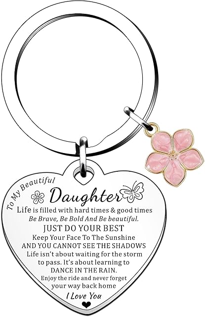 HULALA Inspirational Daughter Keyring Gifts for Birthday Christmas Graduation from Mum Dad Be Brave Be Bold Be Beautiful Just Do Your Best I Love You