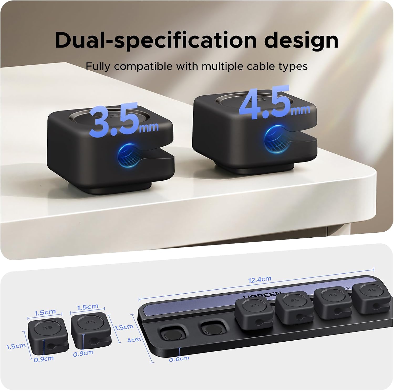 UGREEN Desk Cable Organizer, Magnetic Cord Holder 6 Pack, Silicone Cable Clip with Strong Magnet, 2 Sizes for Charging Cords, Easy Cable Management for Desk, Nightstand, Car, Home Office
