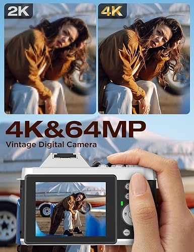 Miniatura 7 de Cámara digital retro vintage 4K cámara de pantalla IPS retro de 64MP de 3 pulgadas con zoom óptico 6X, enfoque automático de transferencia WiFi