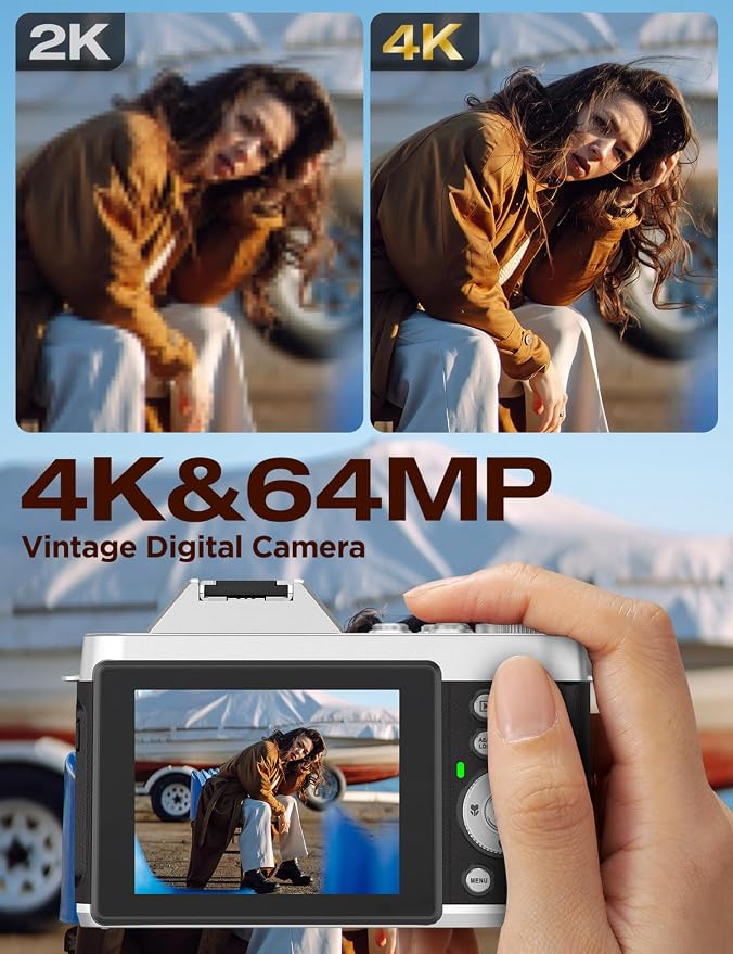 Cámara digital retro 4K 64MP con zoom óptico 6X y WiFi miniatura 7