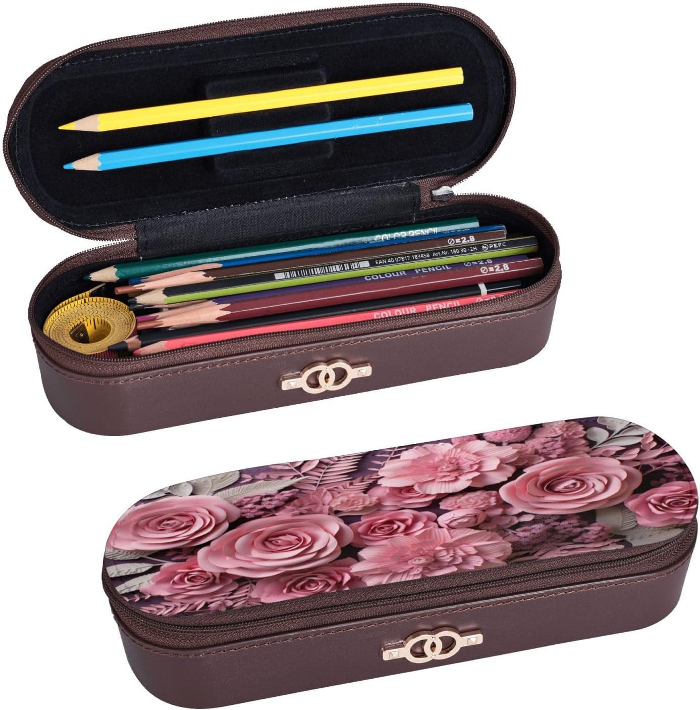 Pink Rose Bundle Leather Multi Slot Pen Storage Case image 2