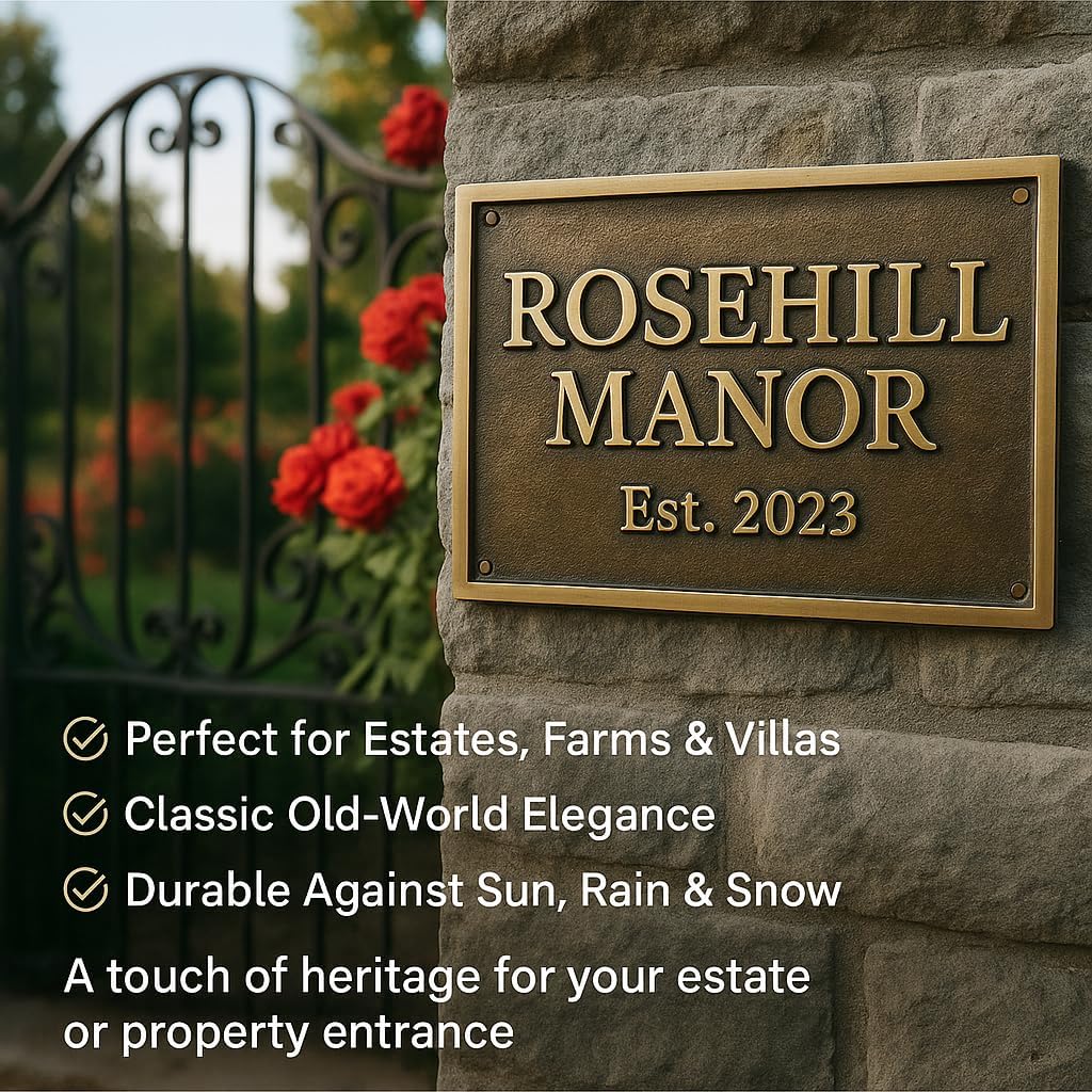 Custom Brass Plaque Antique Bronze Finish | Handmade Solid Cast Brass Nameplate & Sign with Logo or Text | Weatherproof House, Memorial & Business Wall Sign